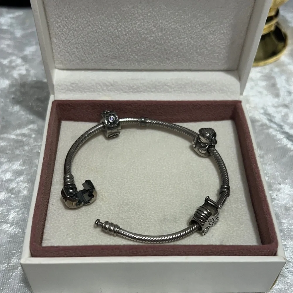 Pandora Silver with 3 Charm Bracelet with Polished Finish $112